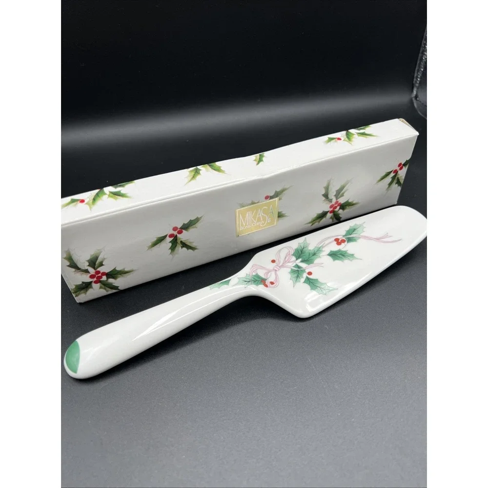 Mikasa Bone China Ribbon Holly Pie Cake Server Cutter Spatula Christmas Bows